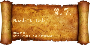 Mazák Teó névjegykártya